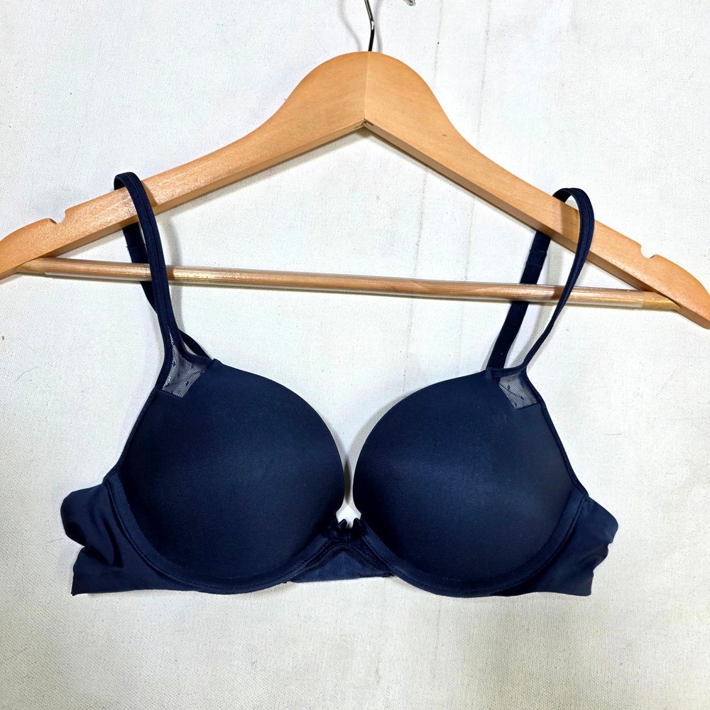 Victoria's Secret Push-Up Bra Womens 32B Navy Blue Mesh Detail Underwire Bra